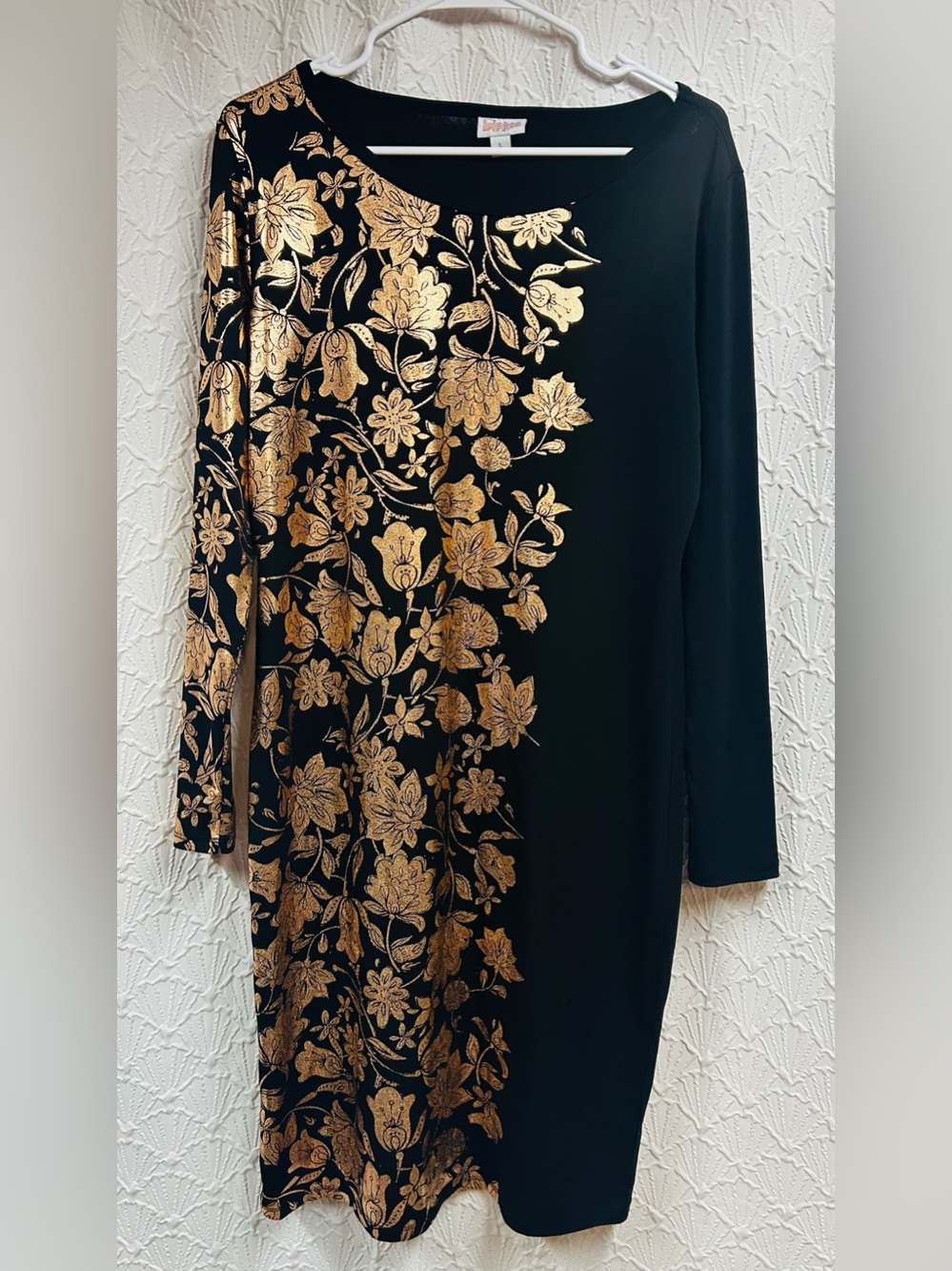 LuLaRoe Black Dress with Rose Gold Floral Foil